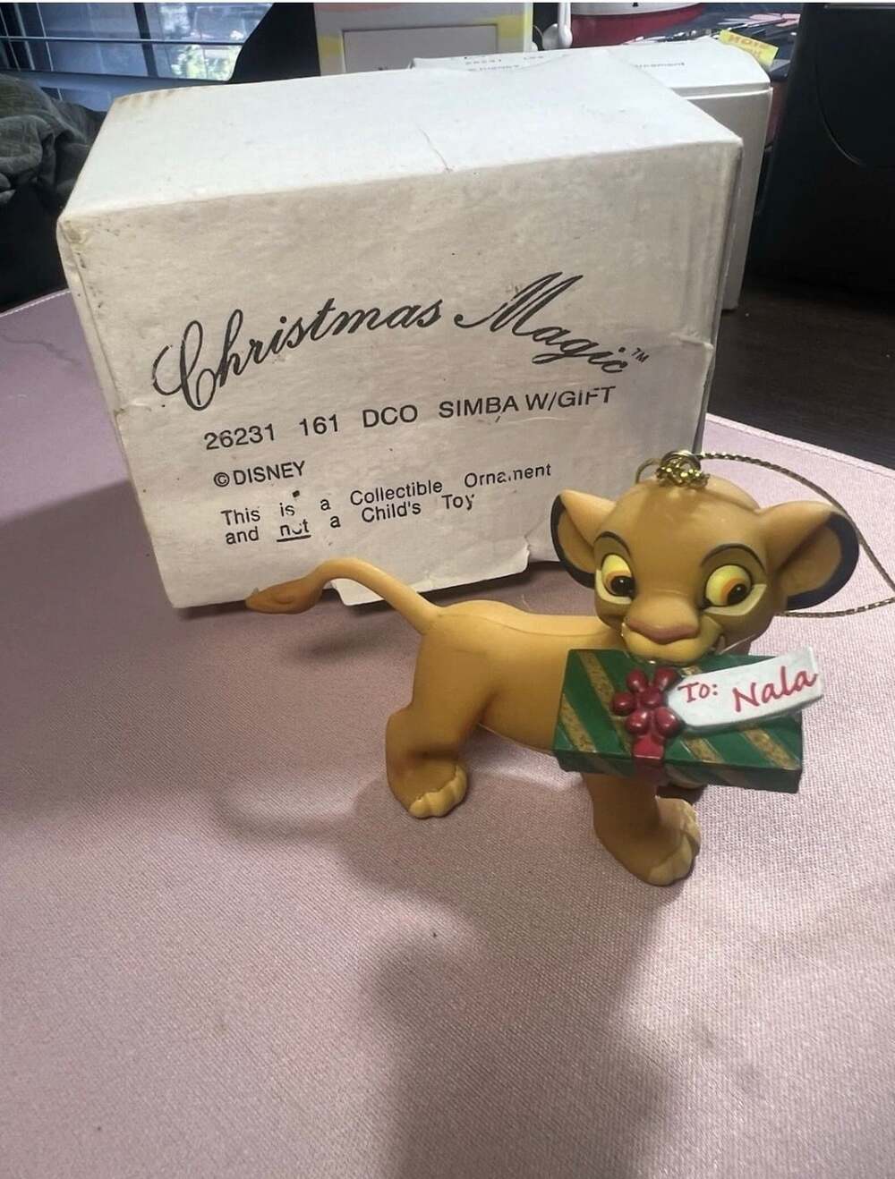 Grolier Disney Christmas Magic Simba with Gift To Nala Lion King Ornament w/box